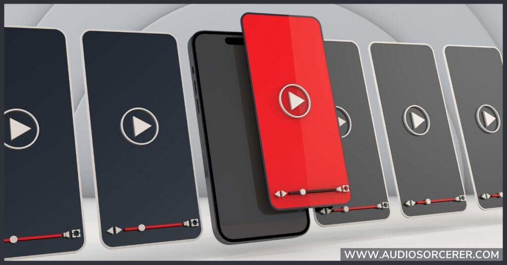 several audio players lined up next to each other.